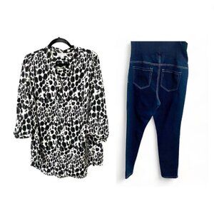 Liz Lange Maternity Top & Jeans Bundle Large Animal Print Top, XL Dark Wash Jean